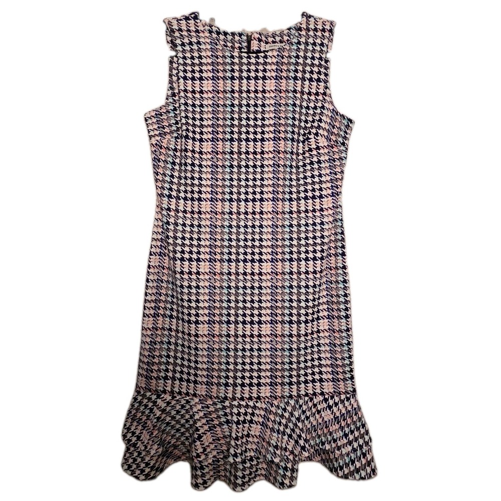 Shelby & Palmer Sleeveless Multi Houndstooth Sheath Dress Womens 12 Ruffle Hem